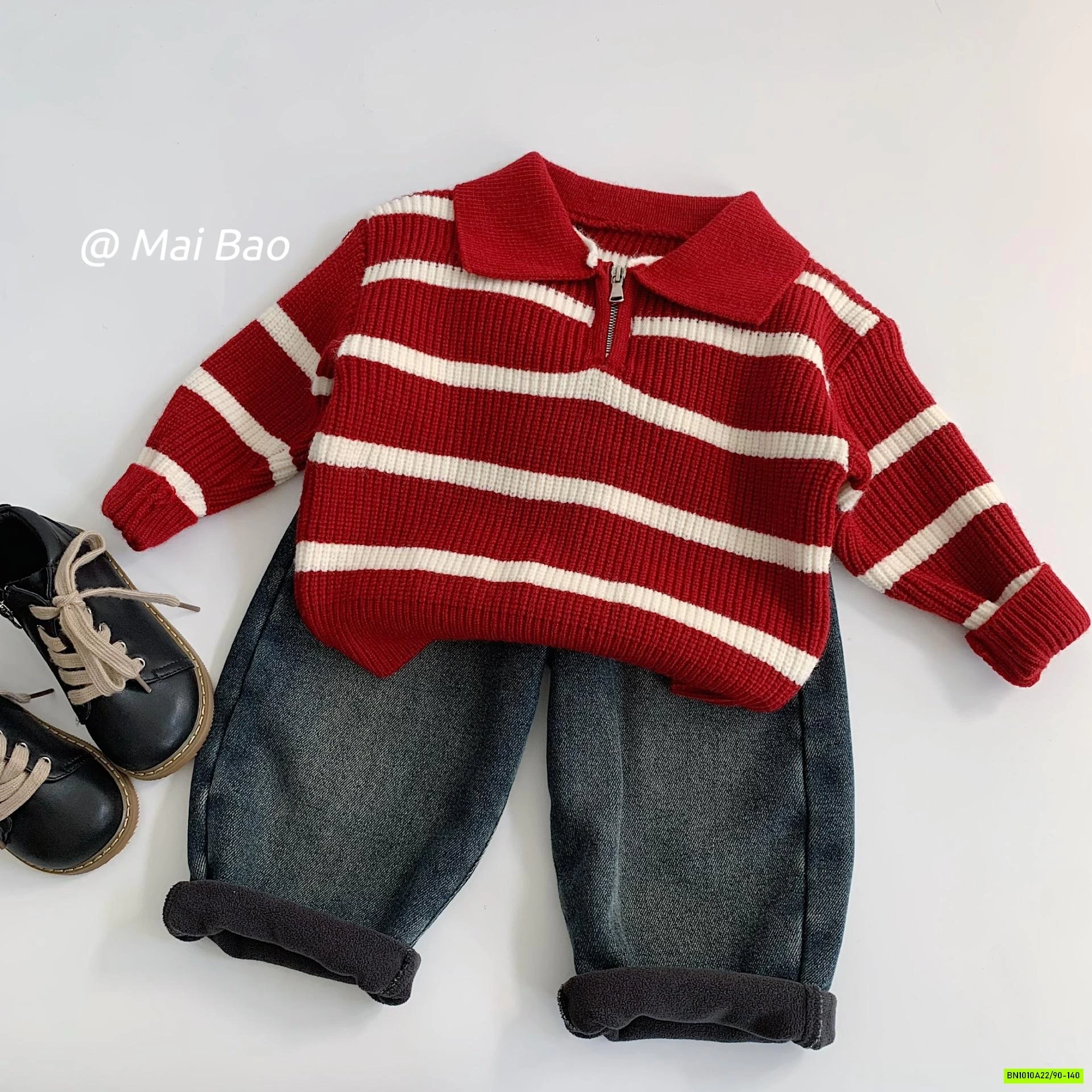 POLO LEN ĐỎ KẺ NGANG CỔ KHÓA