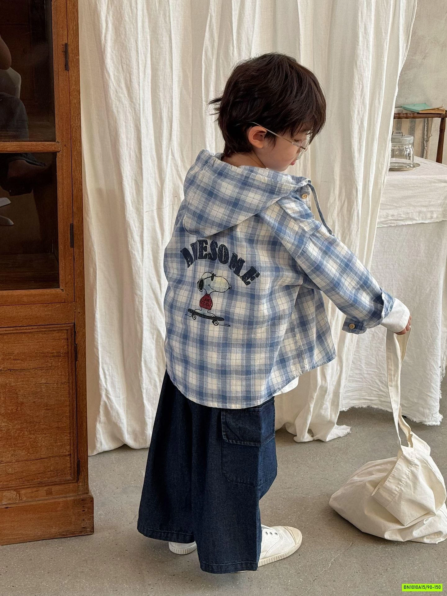 KHOÁC SƠ MI CARO XANH LIỀN MŨ