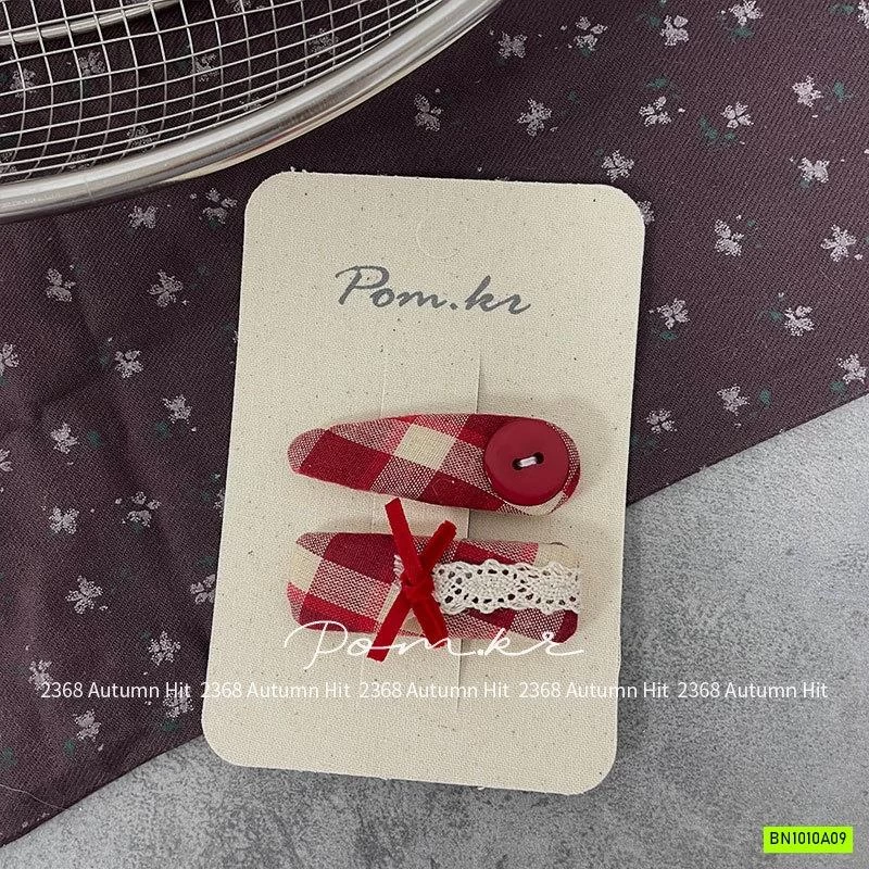 SET 2 KẸP TÓC CARO ĐỎ GIÁNG SINH