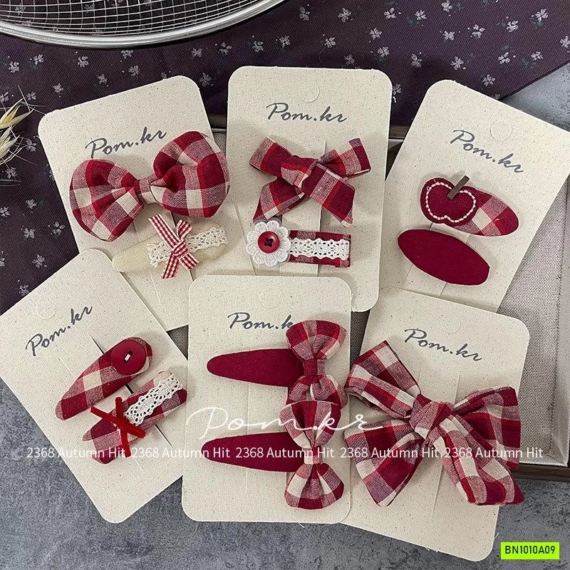 SET 2 KẸP TÓC CARO ĐỎ GIÁNG SINH