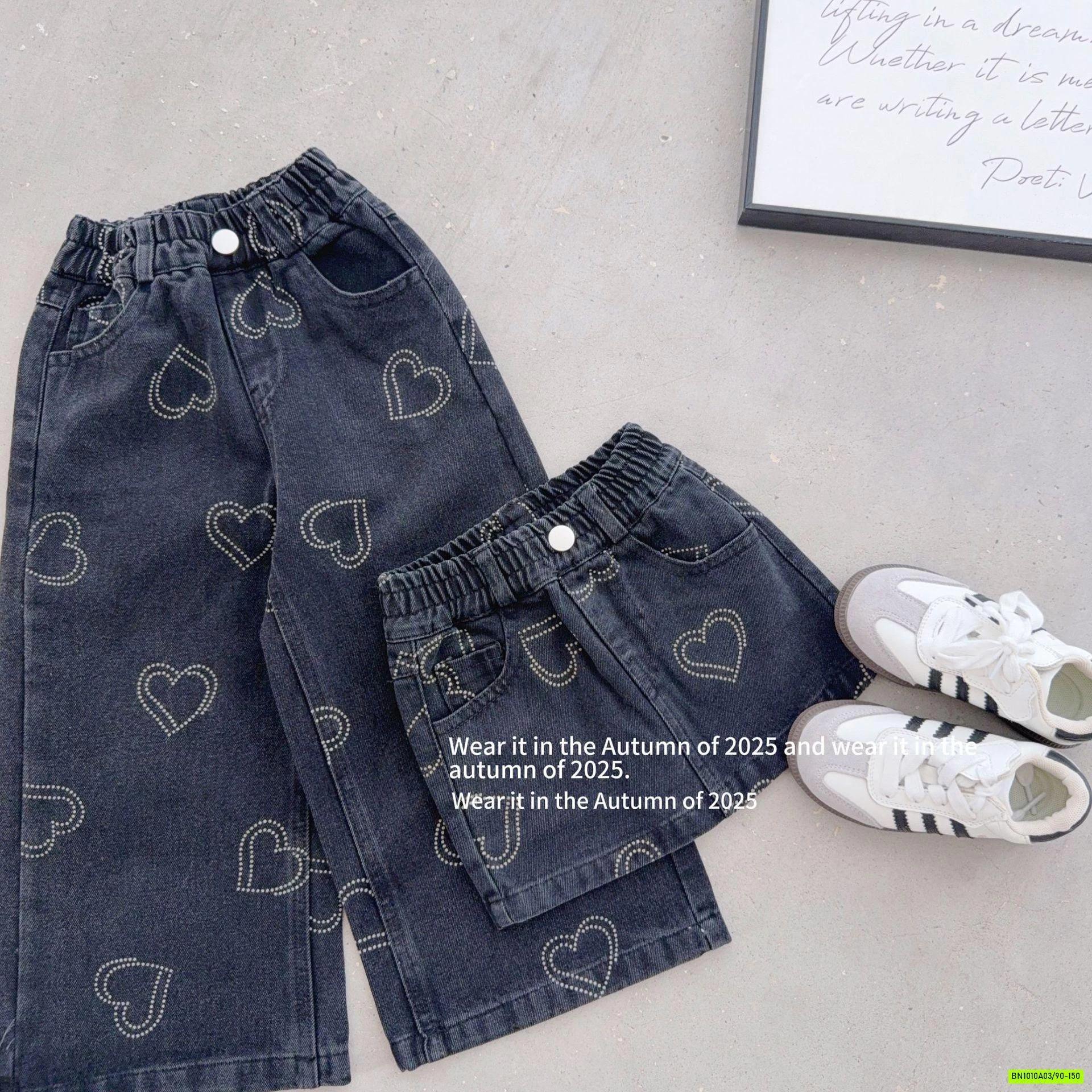 CHÂN VÁY JEANS CHỮ A ĐÍNH TRÁI TIM T&QKIDS