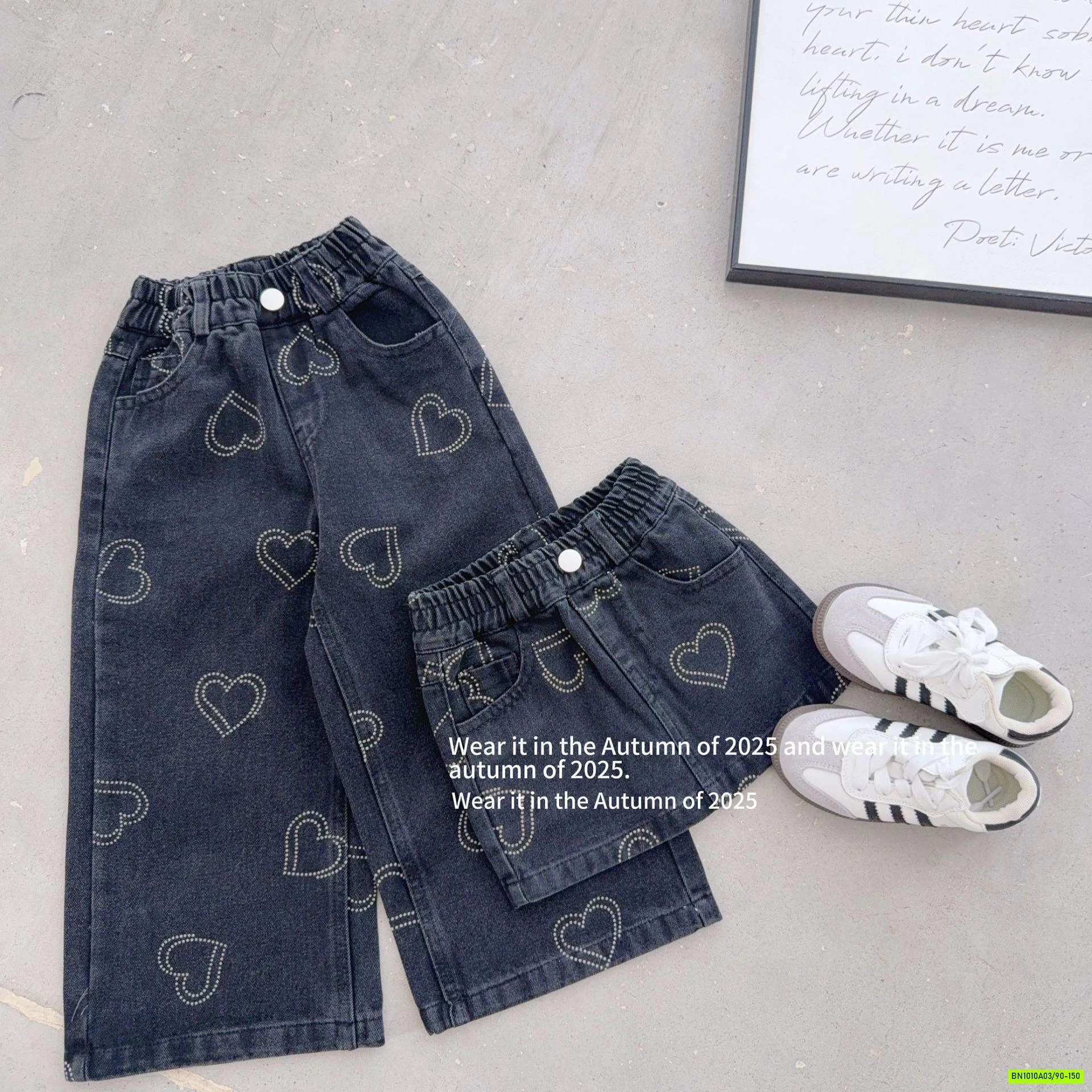 CHÂN VÁY JEANS CHỮ A ĐÍNH TRÁI TIM T&QKIDS