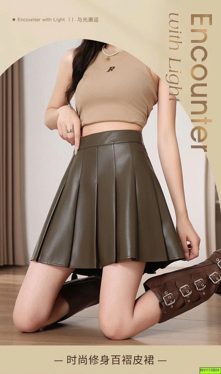 CHÂN VÁY DA XẾP LÝ DÁNG NGẮN