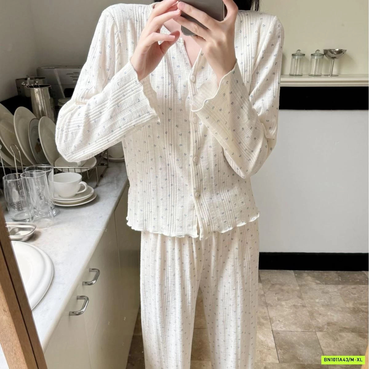 BỘ NGỦ HOA NHÍ COTTON KÈM BRA