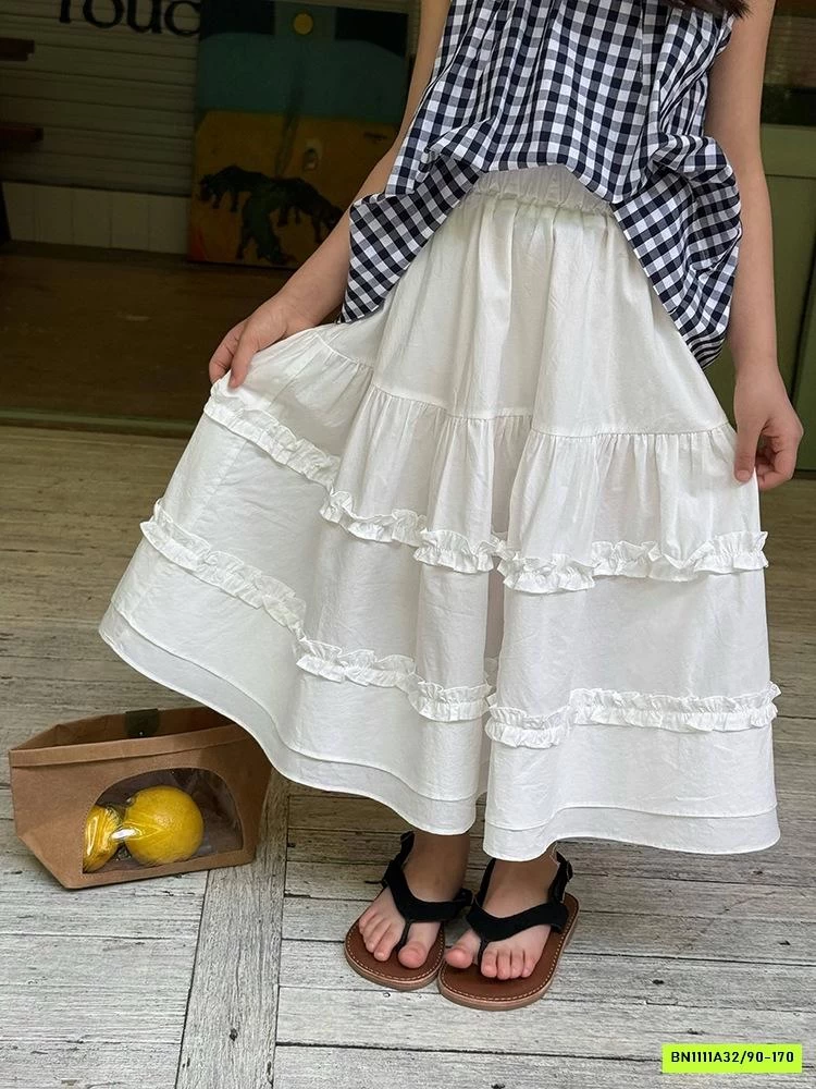 CHÂN VÁY BÈO TRẮNG DÁNG DÀI 25C151 AMBB