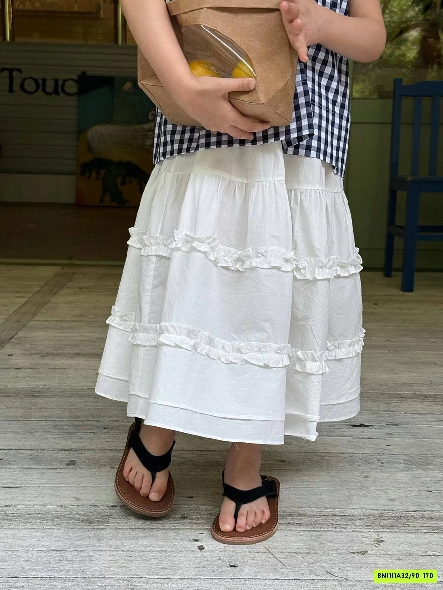 CHÂN VÁY BÈO TRẮNG DÁNG DÀI 25C151 AMBB