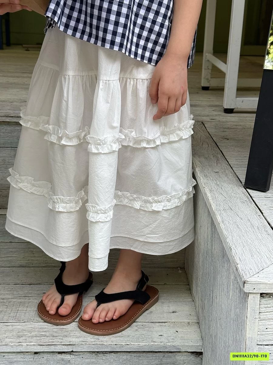 CHÂN VÁY BÈO TRẮNG DÁNG DÀI 25C151 AMBB