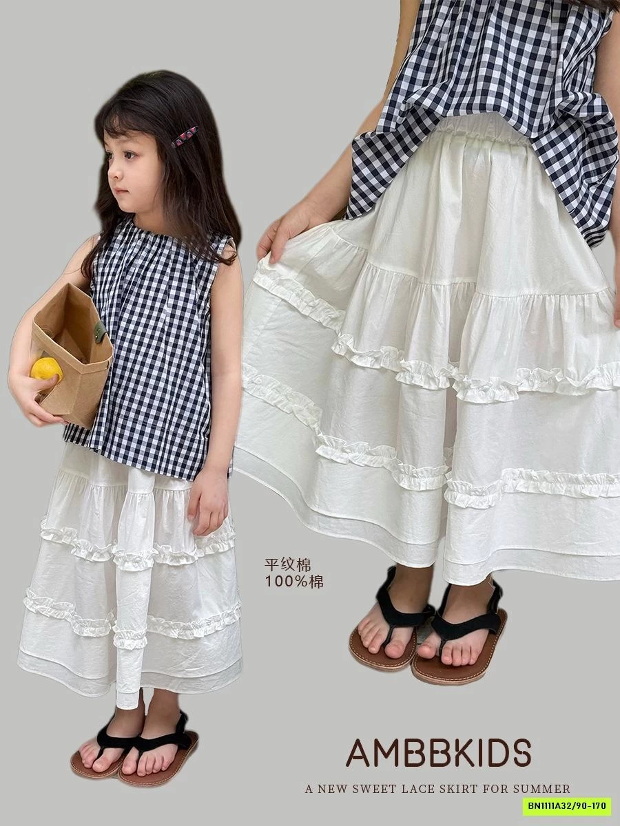 CHÂN VÁY BÈO TRẮNG DÁNG DÀI 25C151 AMBB