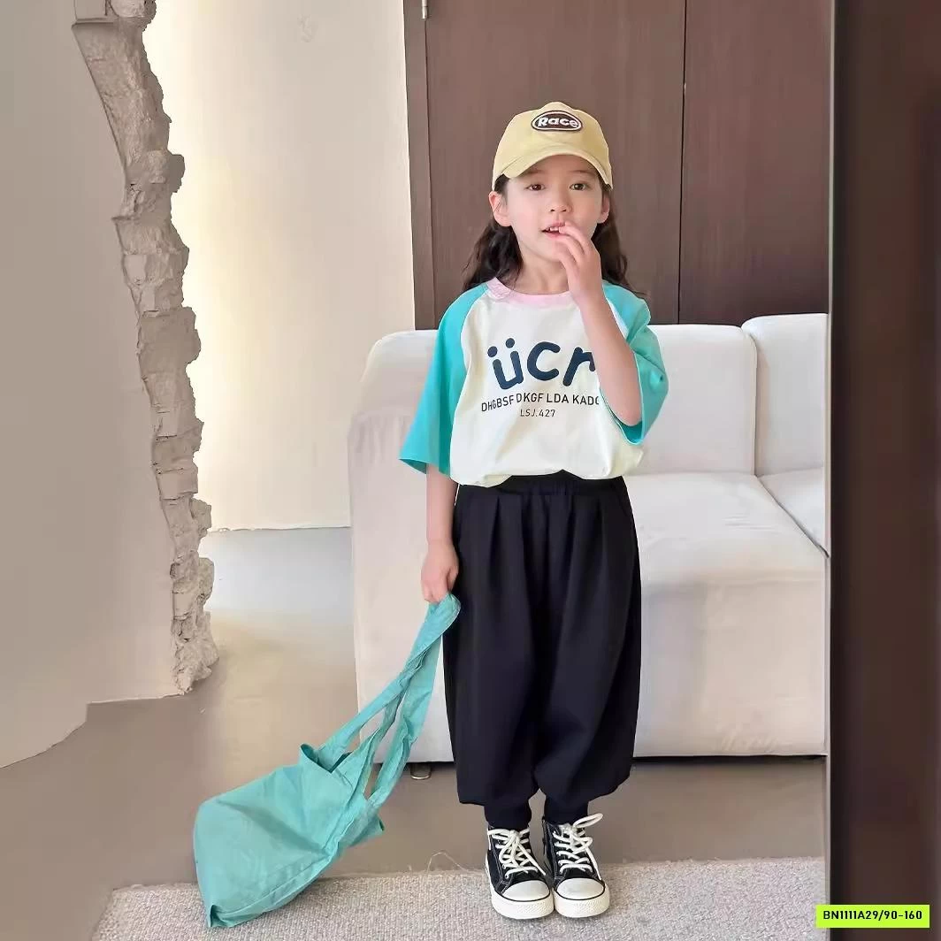 ÁO THUN PHỐI MÀU TAY BÉ GÁI