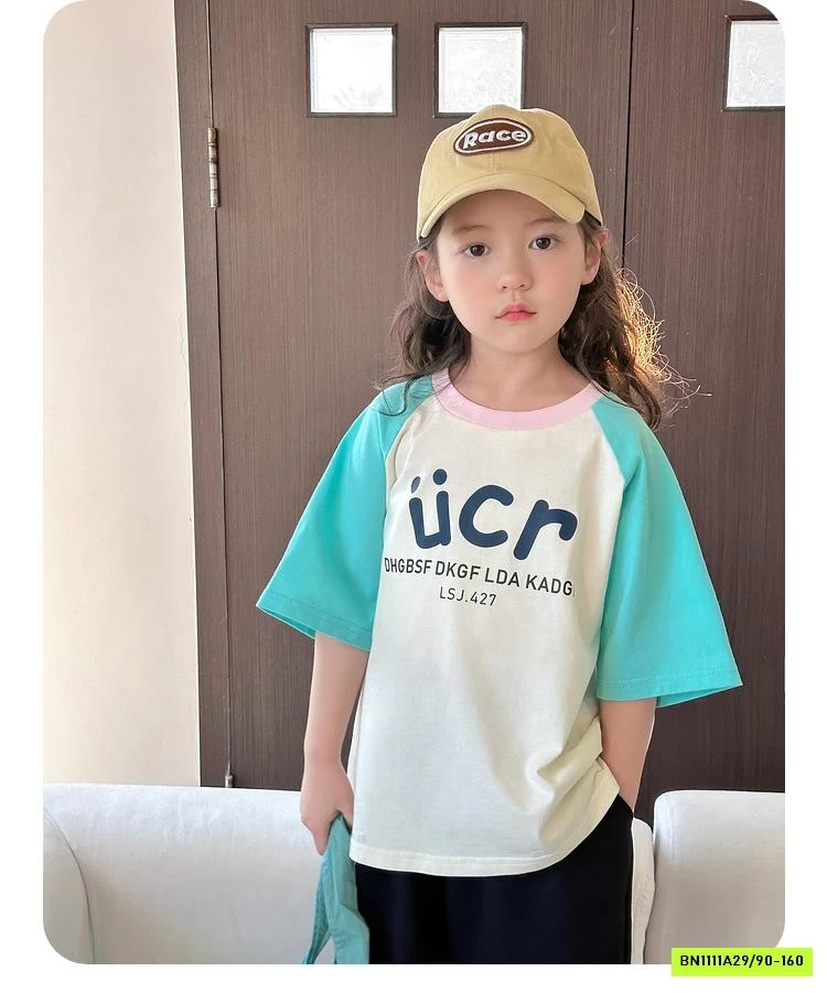 ÁO THUN PHỐI MÀU TAY BÉ GÁI