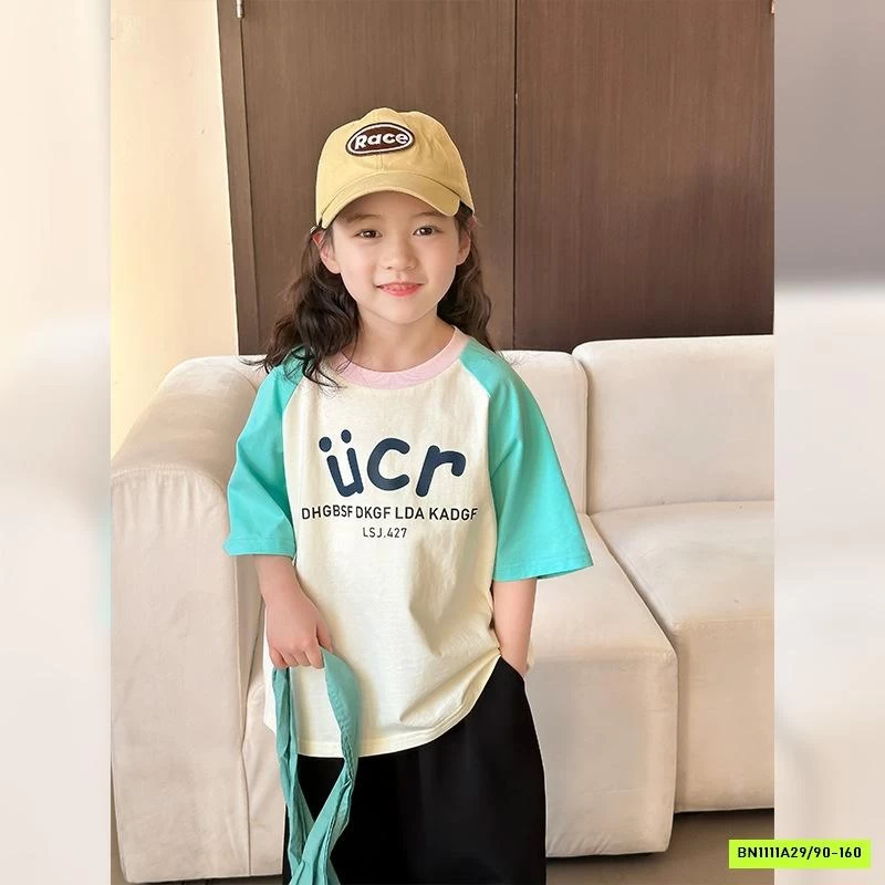 ÁO THUN PHỐI MÀU TAY BÉ GÁI