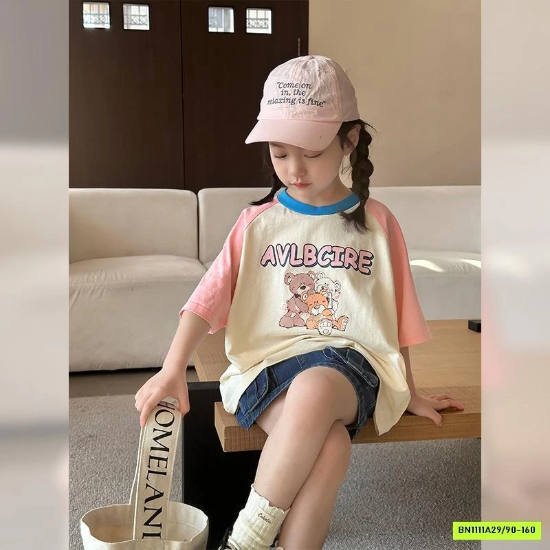 ÁO THUN PHỐI MÀU TAY BÉ GÁI