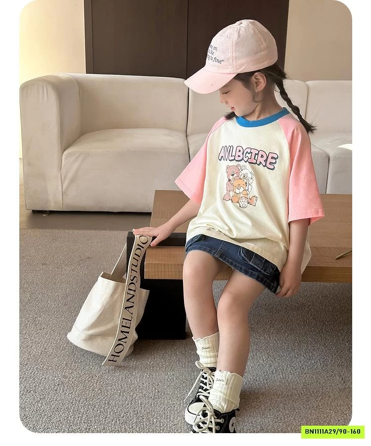 ÁO THUN PHỐI MÀU TAY BÉ GÁI