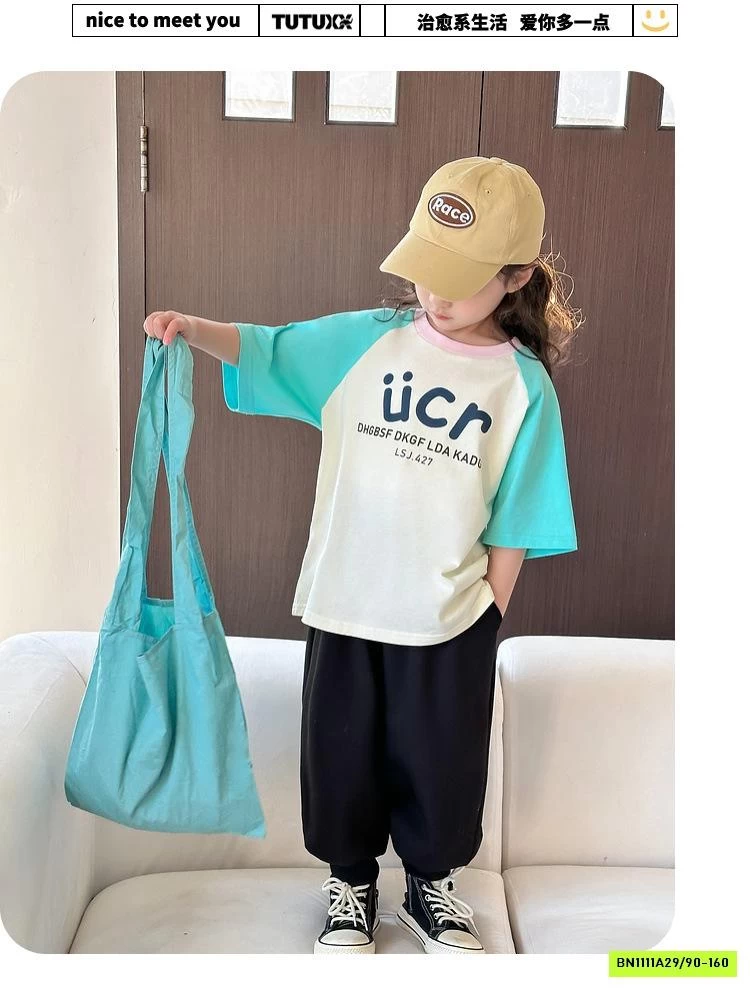 ÁO THUN PHỐI MÀU TAY BÉ GÁI