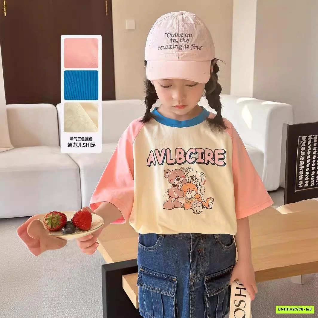 ÁO THUN PHỐI MÀU TAY BÉ GÁI