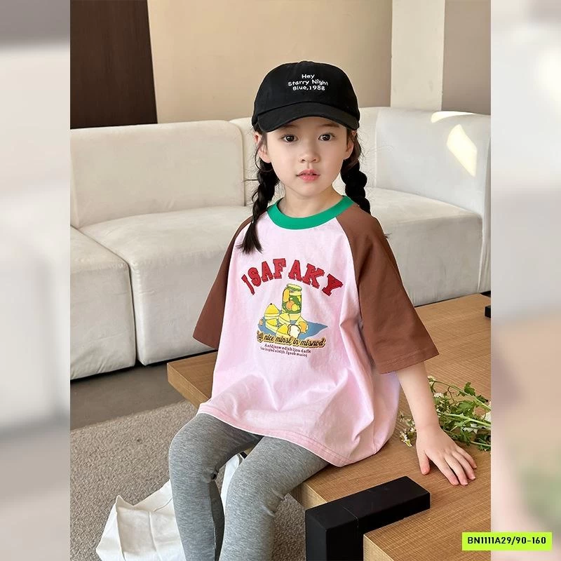 ÁO THUN PHỐI MÀU TAY BÉ GÁI