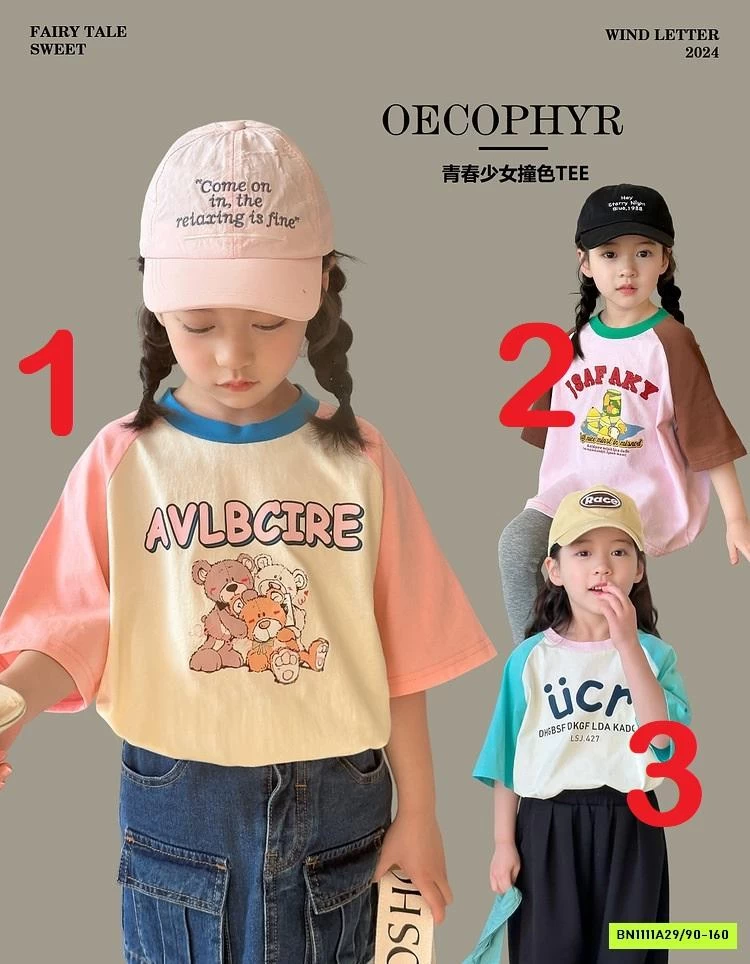 ÁO THUN PHỐI MÀU TAY BÉ GÁI