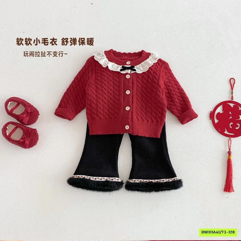 KHOÁC LEN ĐỎ BÉ GÁI CỔ REN