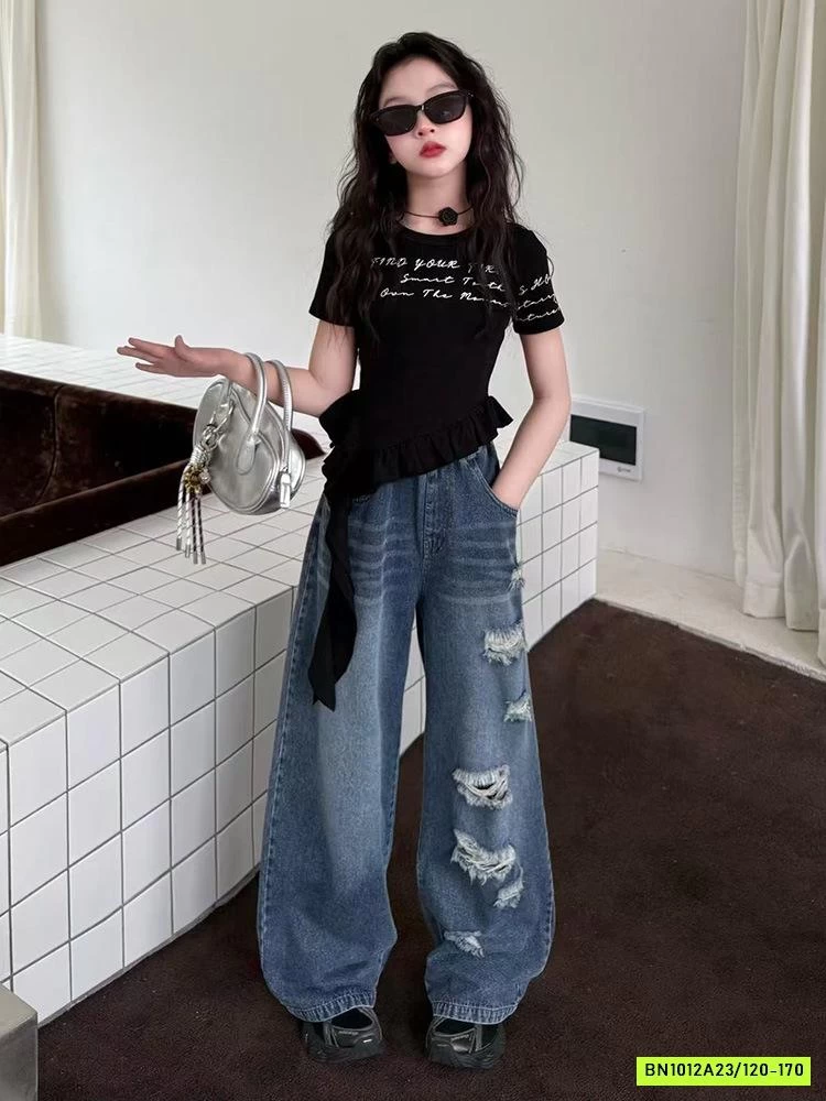 ÁO BÈO MIX JEANS SUÔNG RÁCH
