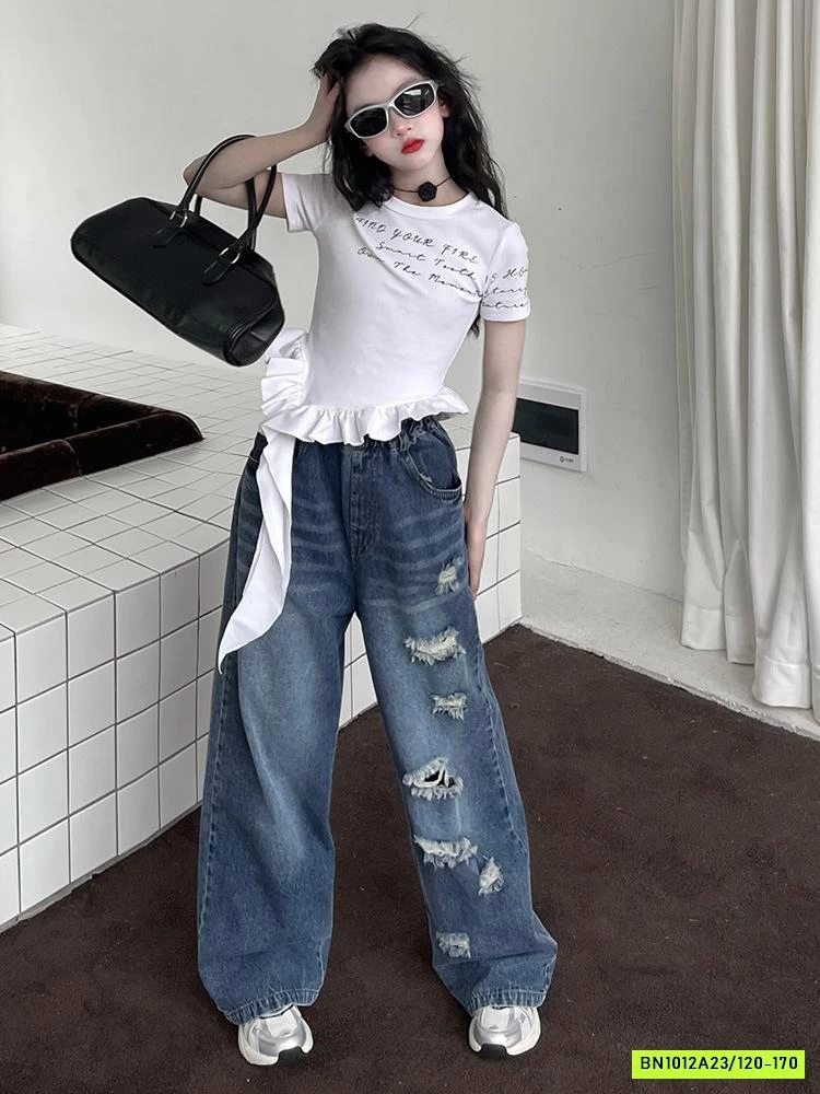 ÁO BÈO MIX JEANS SUÔNG RÁCH