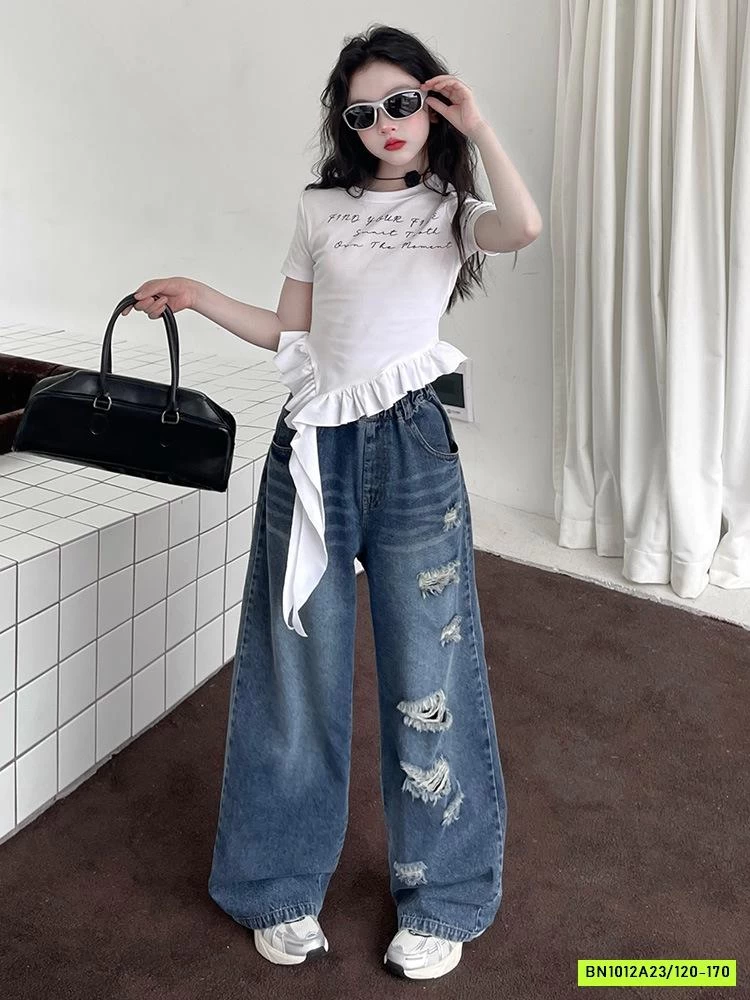 ÁO BÈO MIX JEANS SUÔNG RÁCH