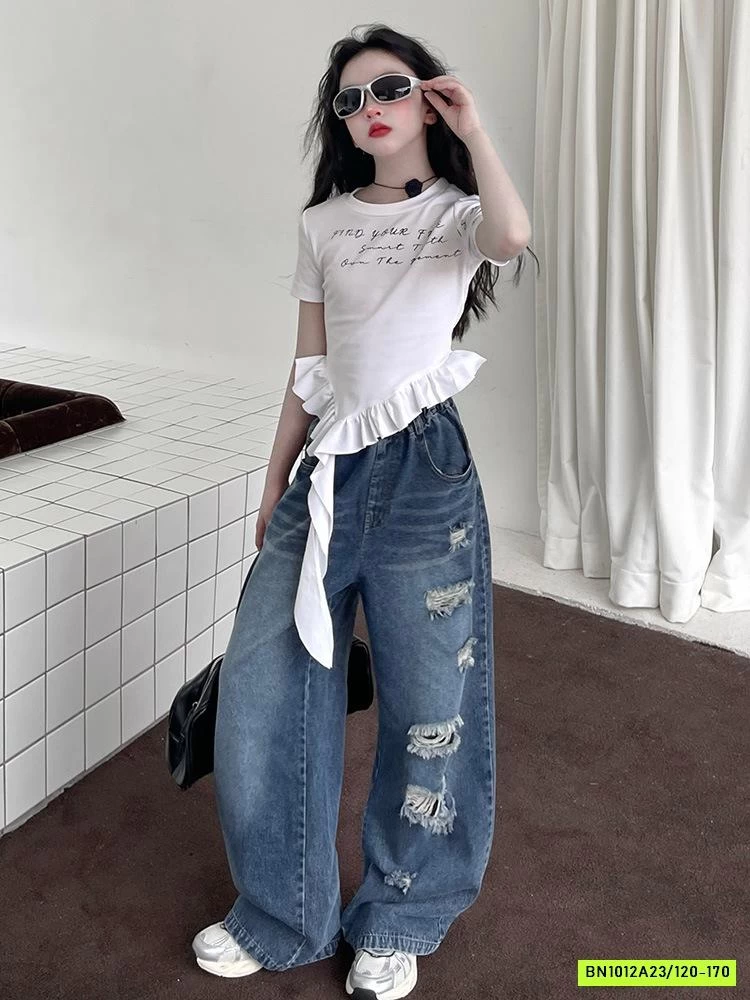 ÁO BÈO MIX JEANS SUÔNG RÁCH