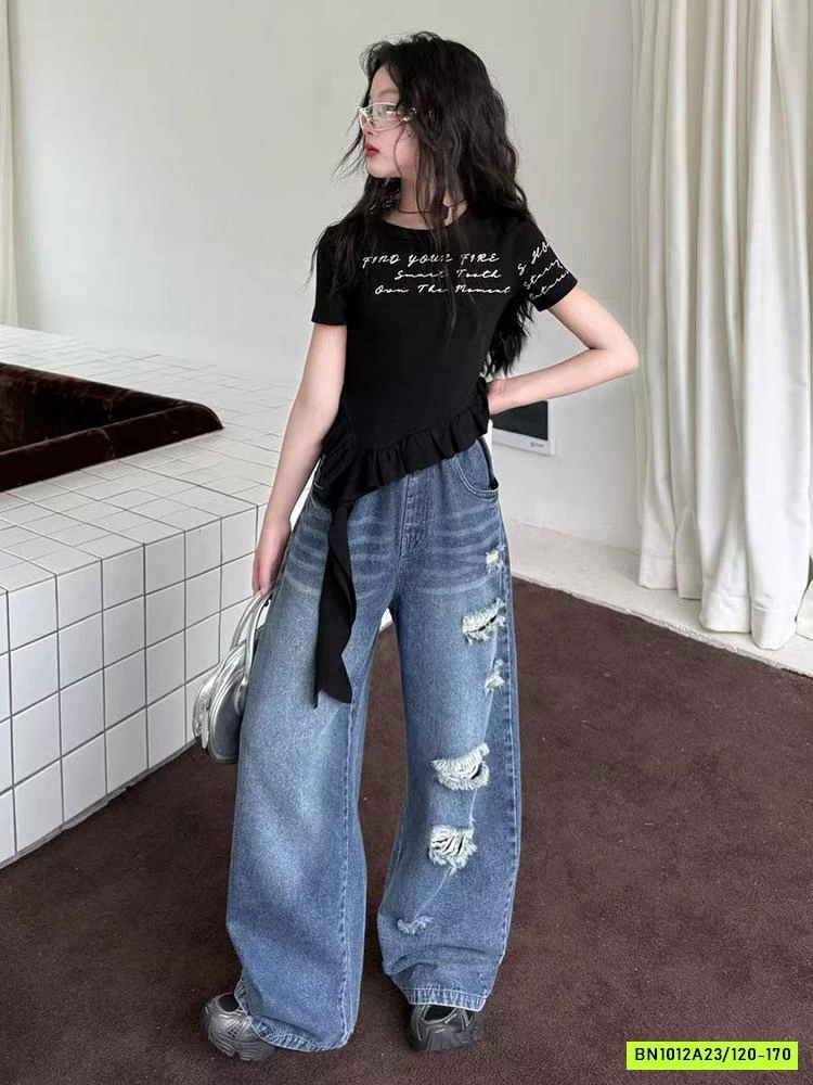 ÁO BÈO MIX JEANS SUÔNG RÁCH