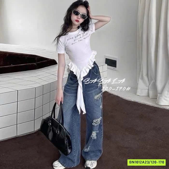 ÁO BÈO MIX JEANS SUÔNG RÁCH