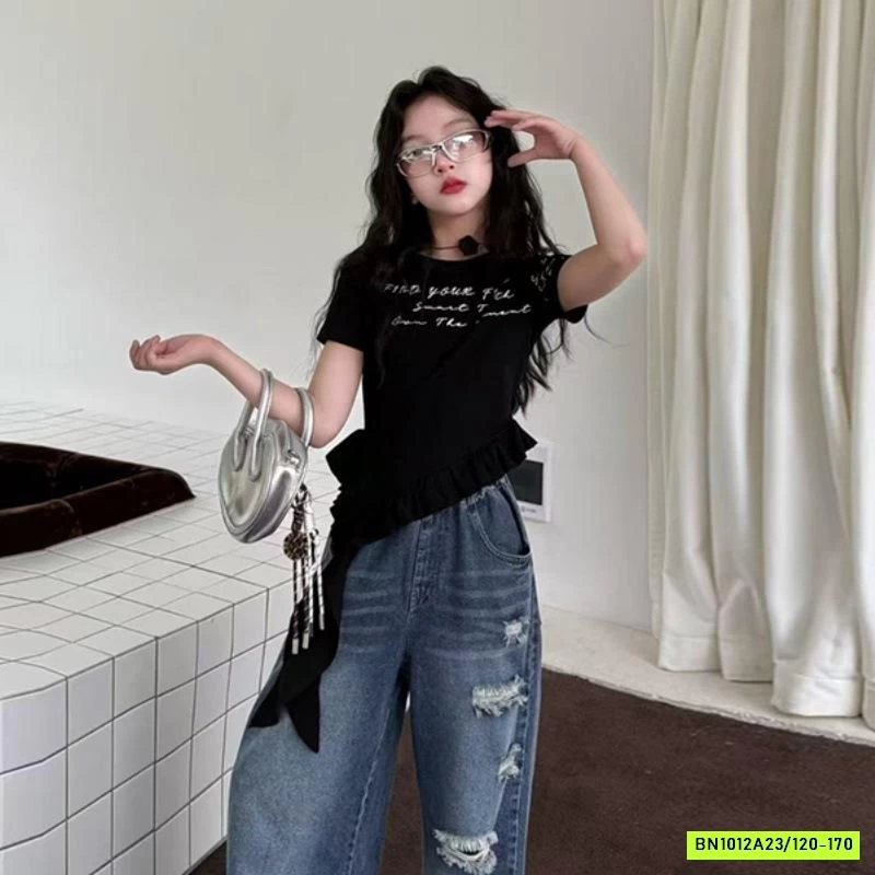 ÁO BÈO MIX JEANS SUÔNG RÁCH