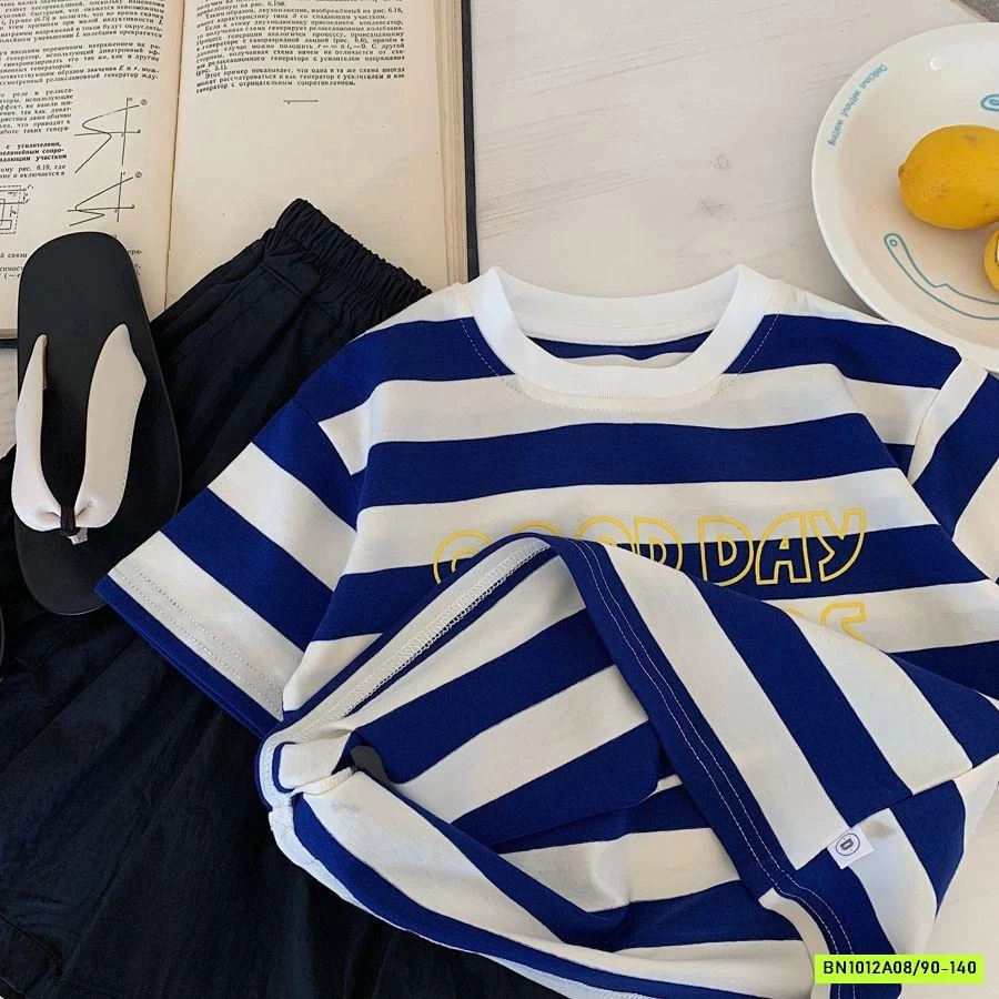 ÁO THUN KẺ XANH TRẮNG