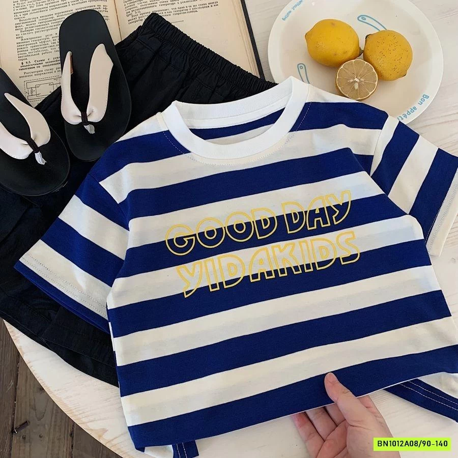 ÁO THUN KẺ XANH TRẮNG