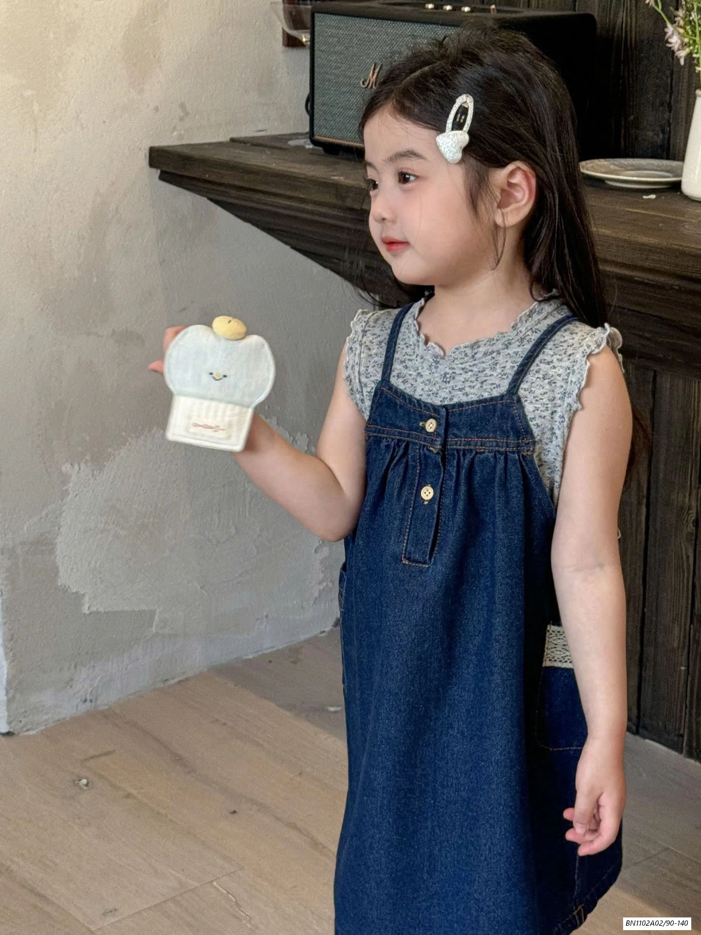 ĐẦM JEANS 2 DÂY MIX ÁO HOA