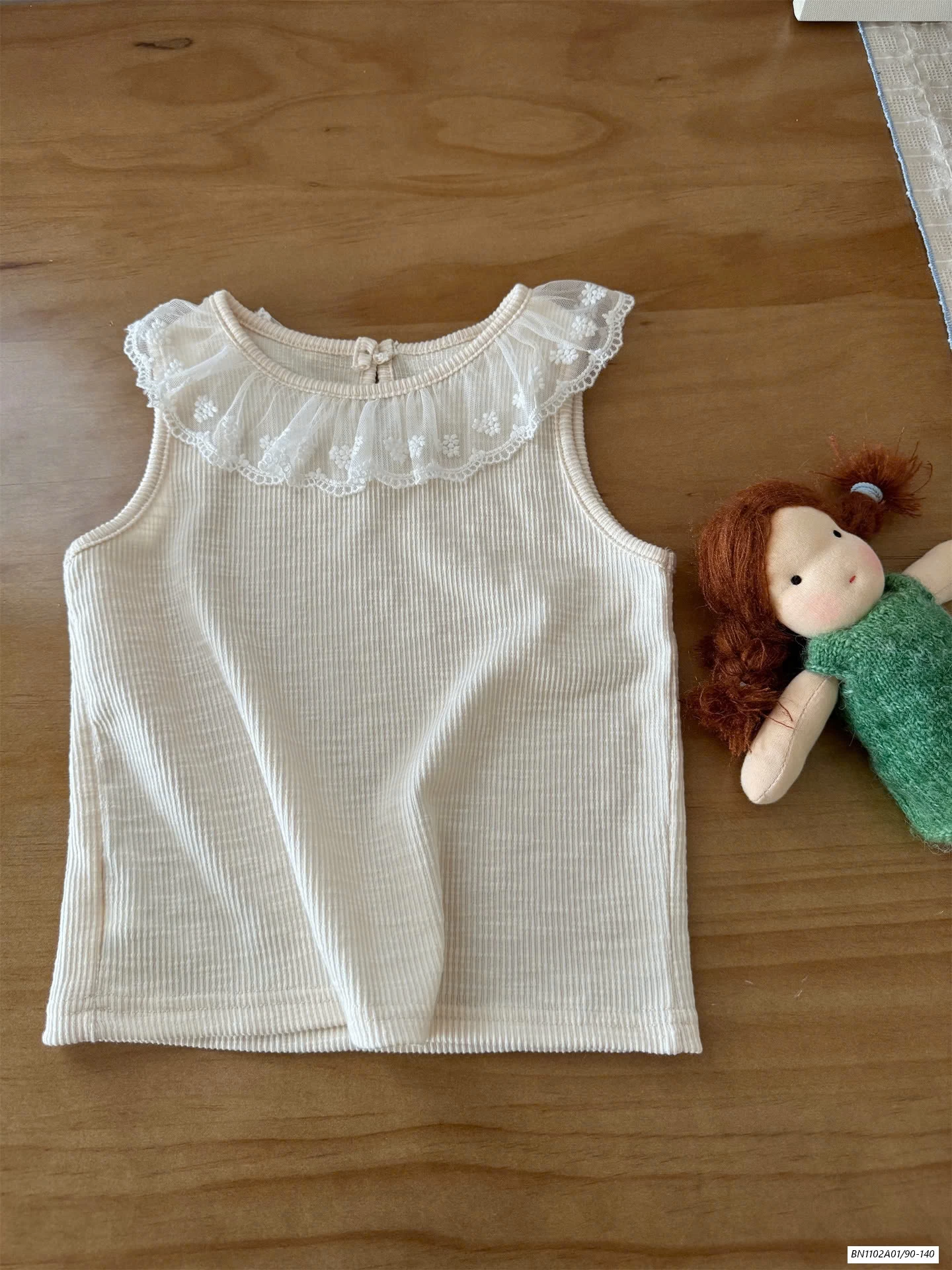 SÉT ÁO GÂN CỔ REN MIX JEANS SUÔNG