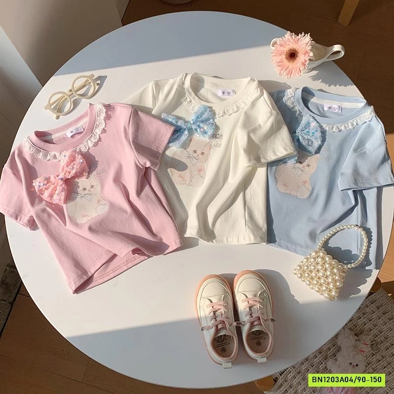 ÁO THUN MÈO GẮN NƠ