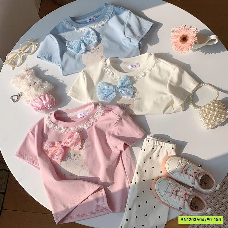 ÁO THUN MÈO GẮN NƠ