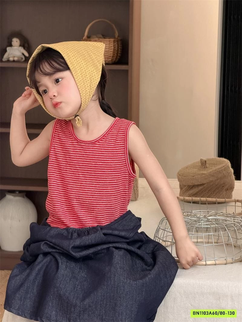 ĐẦM DENIM MIX ÁO KẺ ĐỎ