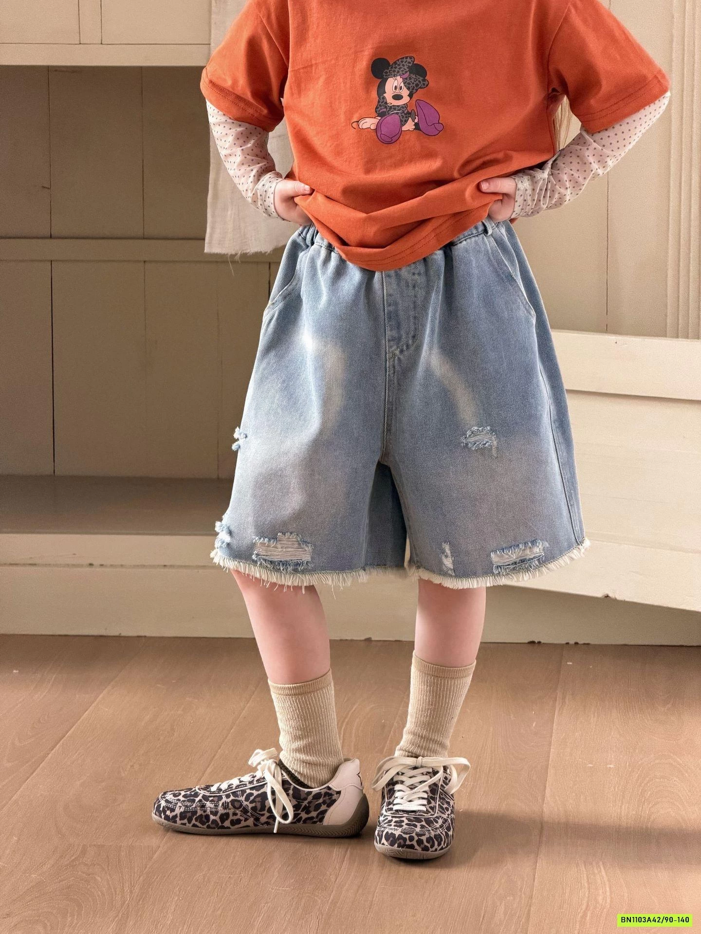 ÁO CAM MIX SHORT JEANS RÁCH