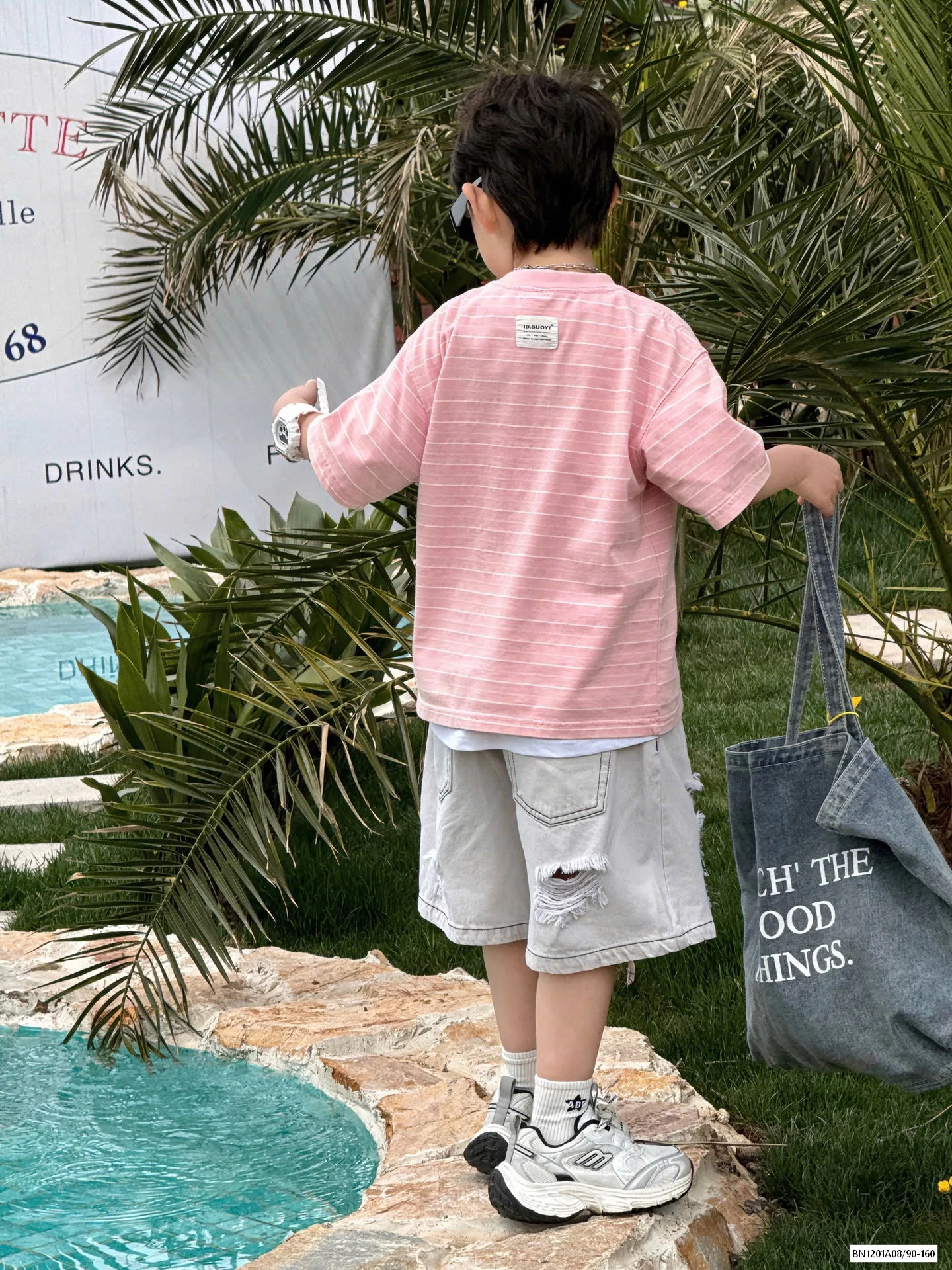 ÁO KẺ HỒNG MIX JEANS RÁCH