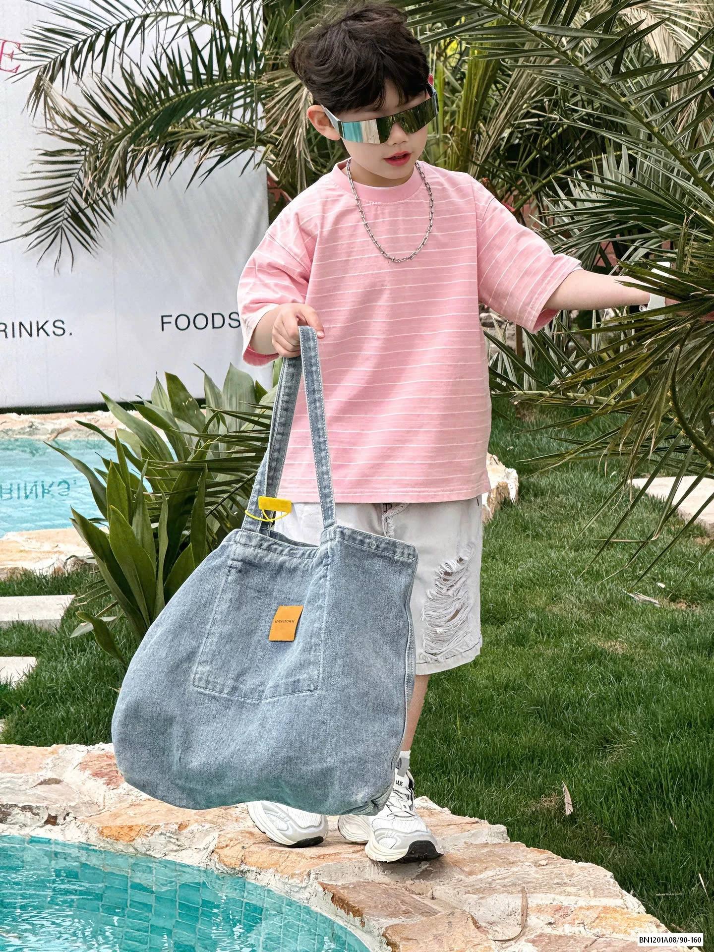 ÁO KẺ HỒNG MIX JEANS RÁCH