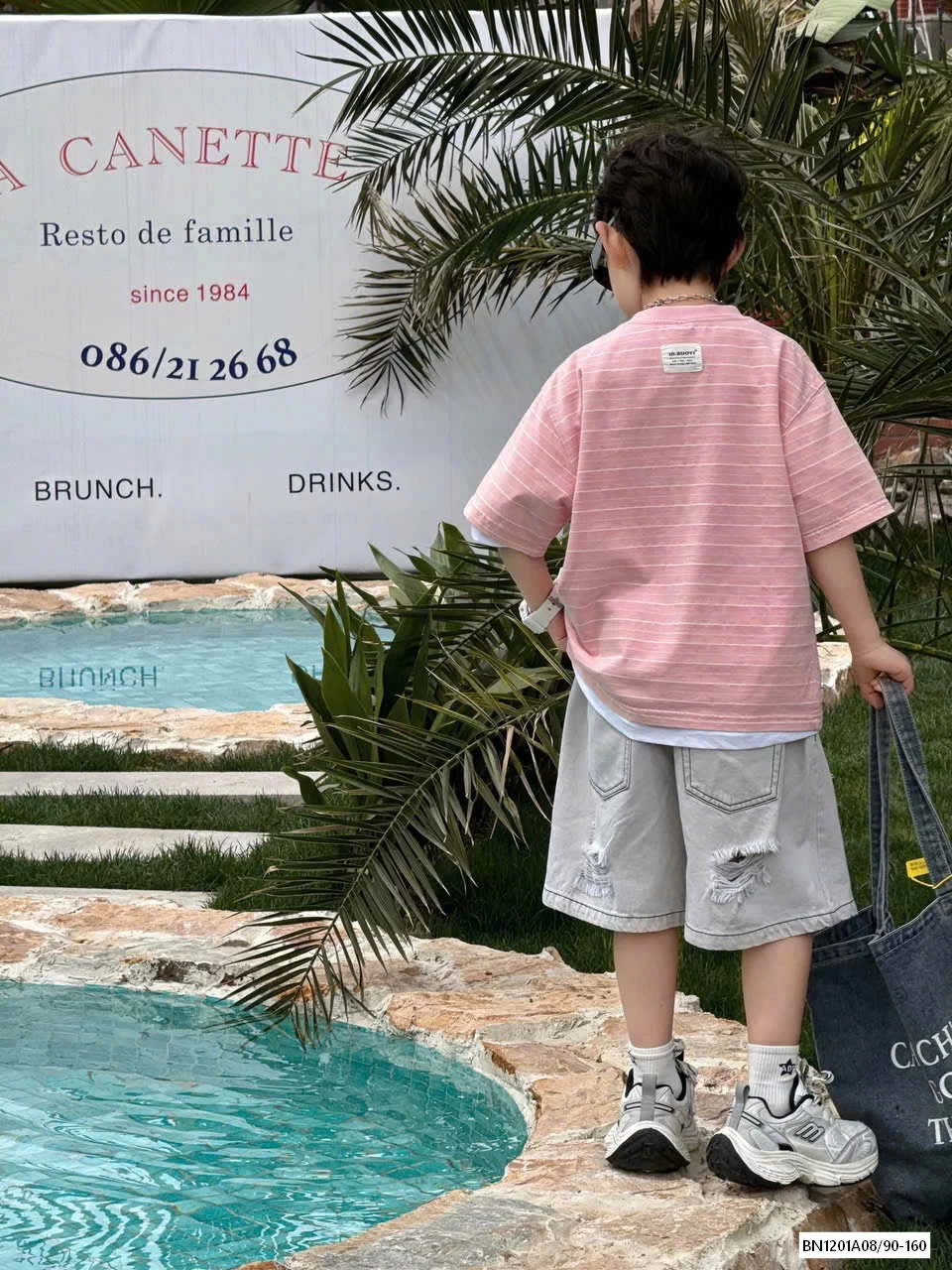 ÁO KẺ HỒNG MIX JEANS RÁCH