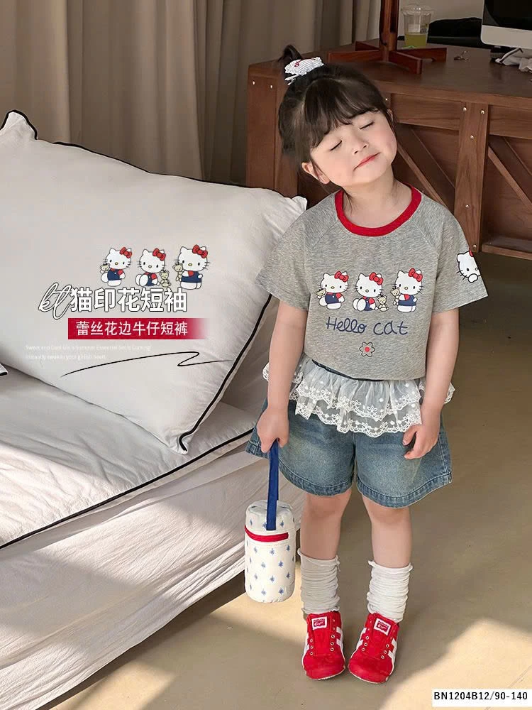 SET ÁO HELLO KITTY + SHORT JEAN PHỐI REN NINGLI