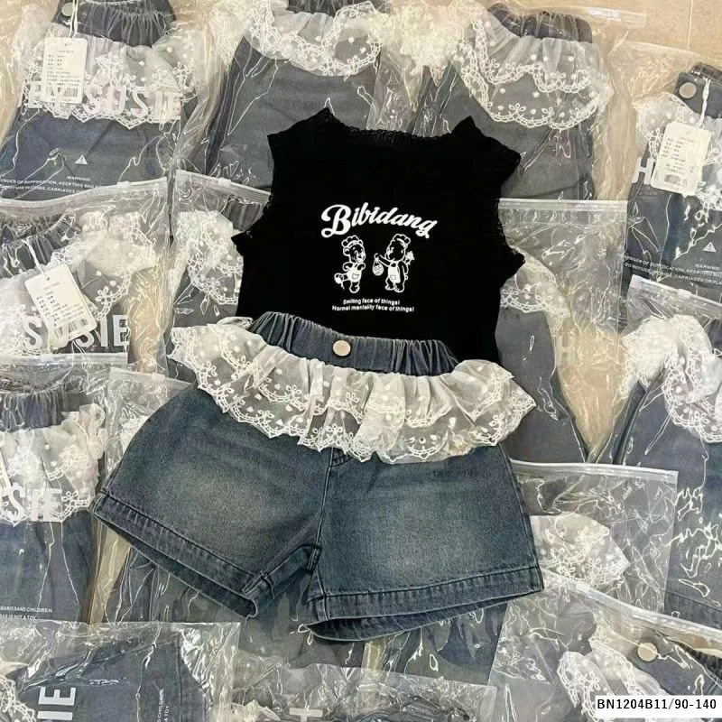 SET ÁO BA LỖ ĐEN MIX QUẦN JEAN PHỐI REN