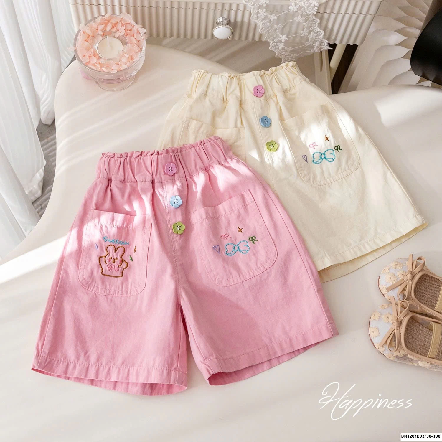 QUẦN SHORT CÚC MÀU TÚI THÊU THỎ