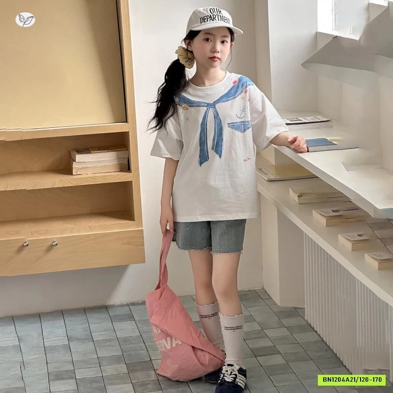 ÁO IN HÌNH KHĂN MIX SHORT JEANS GẮN ĐÁ