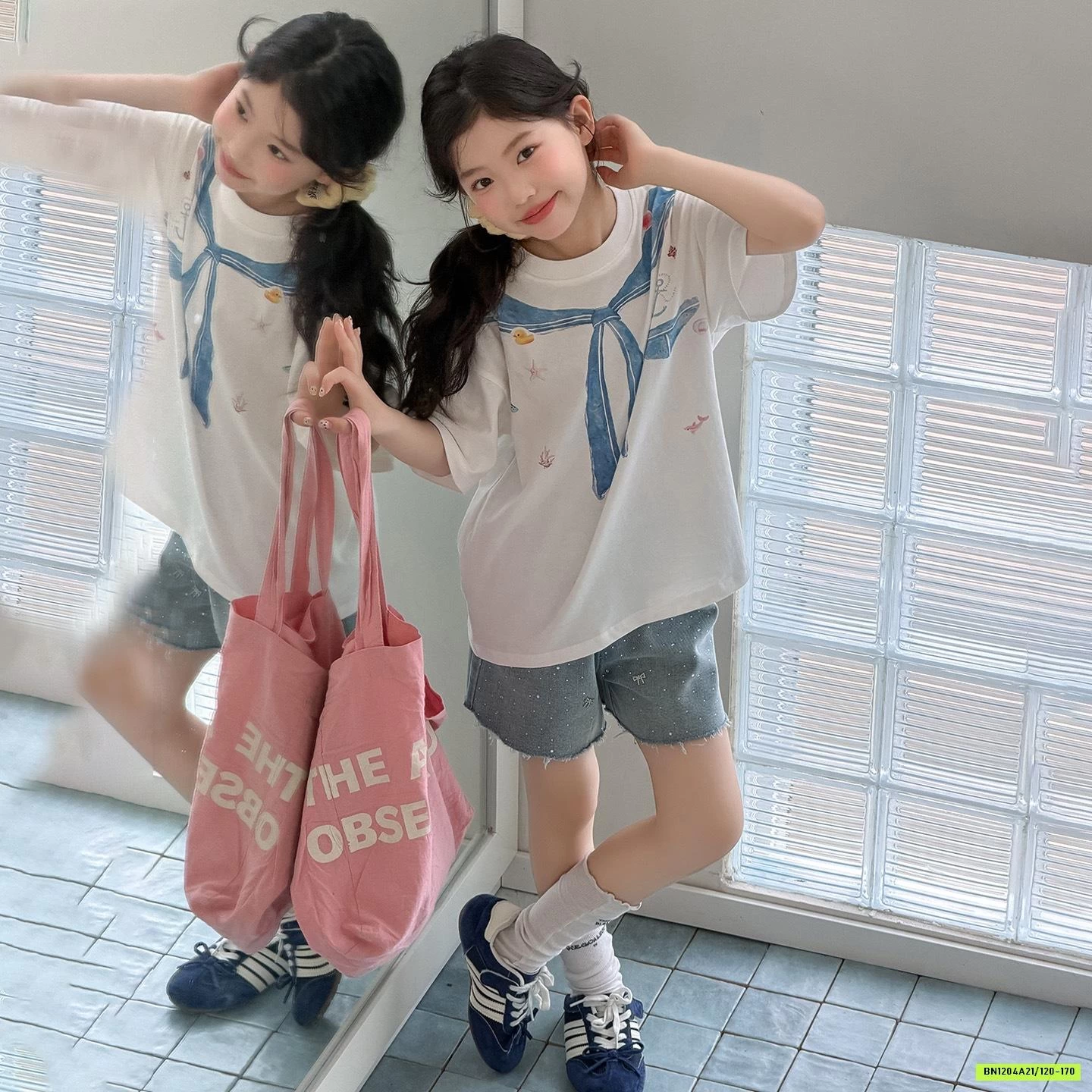 ÁO IN HÌNH KHĂN MIX SHORT JEANS GẮN ĐÁ