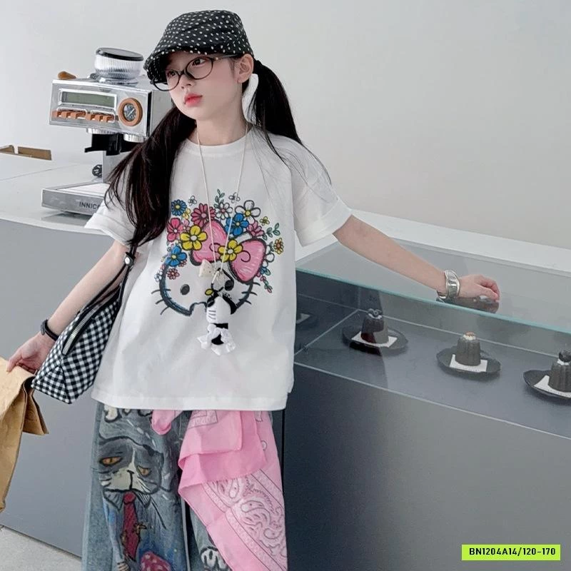 ÁO KITTY MIX JEANS HỌA TIẾT