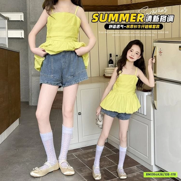 ÁO BÍ 2 DÂY MIX SHORT JEANS