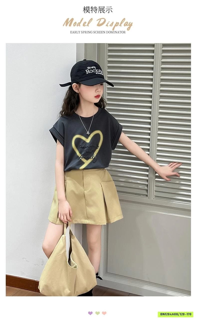 TANKTOP TRÁI TIM MIX CHÂN VÁY KAKI