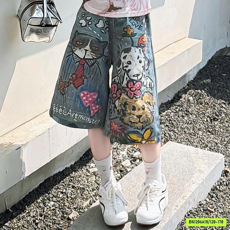 CROPTOP CARO XANH MIX JEANS LỠ IN CÚN