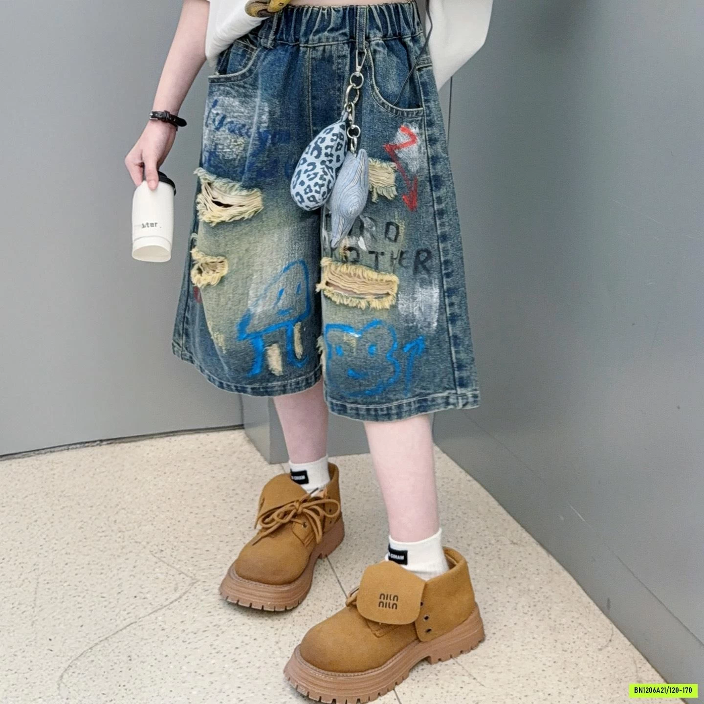 ÁO THUN GẤU MIX JEANS RÁCH CÁ TÍNH